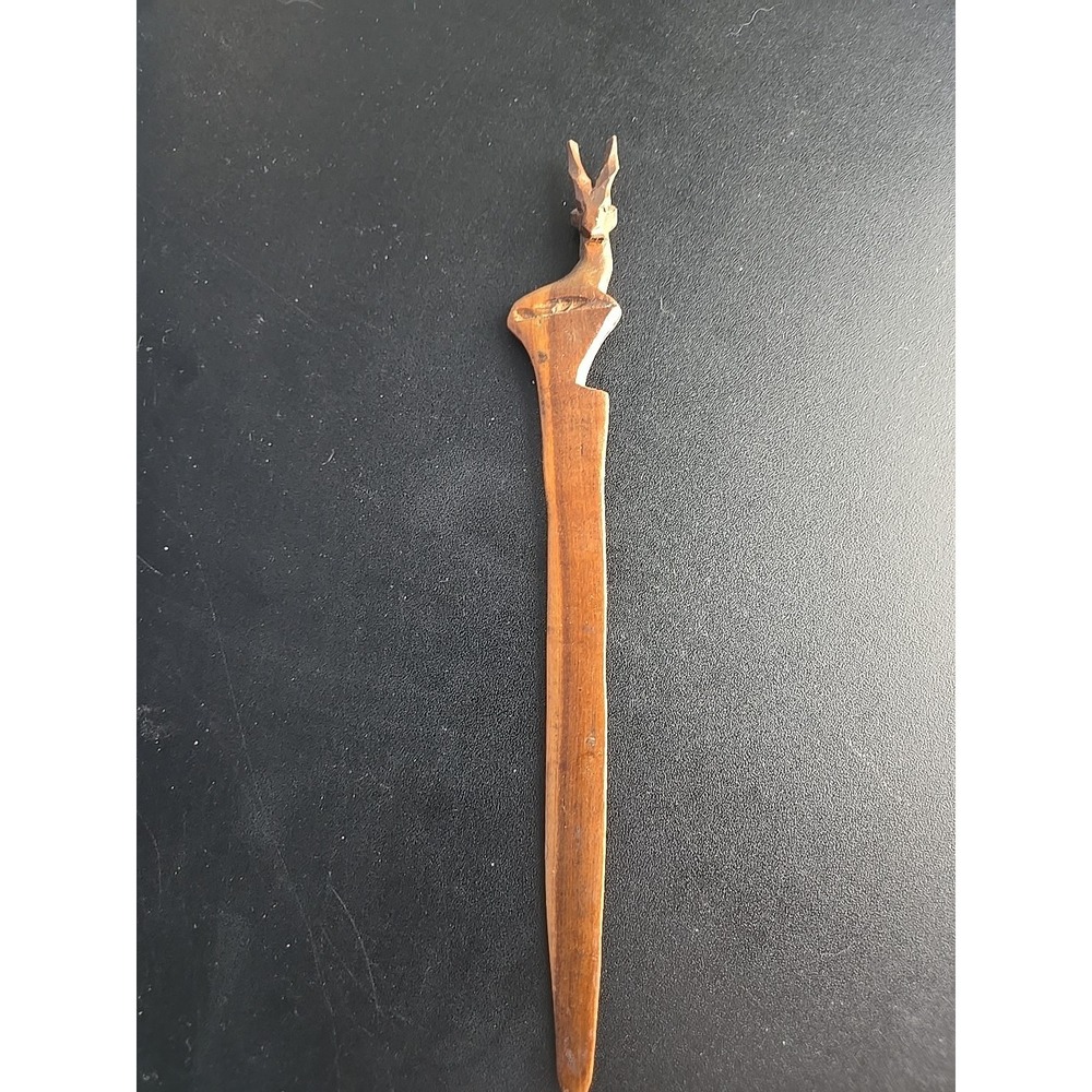 Carved Wood Letter Opener Deer with Antlers